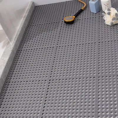 Imagen del producto de 10 unidades de alfombrillas antideslizantes con ventosas, de plástico con diseño tipo mosaico, para baño o cocina, color gris