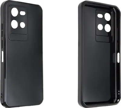 Two black phone cases are shown against a white background. One is shown from the back, and the other is shown from the inside.