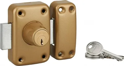 Image de Verrou double entrée Apache pour porte d'entrée, cylindre 60mm, acier, 3 clés, époxy or - THIRARD