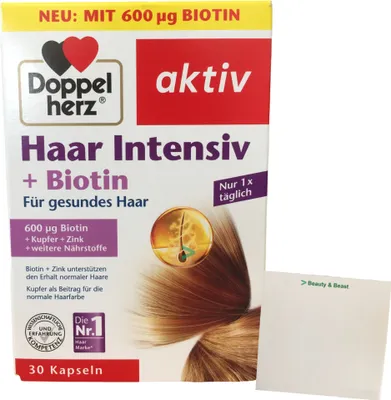 Produktbild von Doppelherz Haar Intensiv Kur 30 Kapseln mit 600 µg Biotin (17,4g Packung) + usy Block