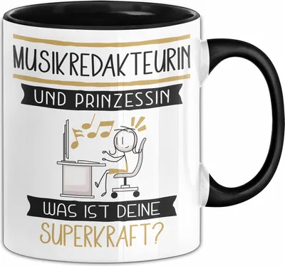 Produktbild von Musikredakteurin Und Prinzessin Tasse Geschenk Für Eine Musikredakteurin Geburtstag Was Ist Deine Superkraft (Schwarz)