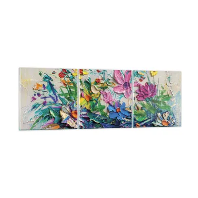 Produktbild von Bilder auf glas - 3 Teile - Blumen die Farben pastos - 120x40cm - Glasbilder - Wandbilder - Bilder - zum Aufhängen bereit - Wanddekoration aus Glas - Glas Bilder - Wandbild auf Glas - GCA120x40-4521