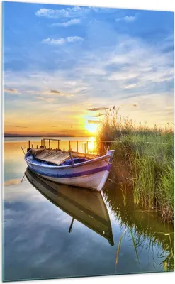 Produktbild von Bilder auf glas - Einteilig - See Boot Wasser - 70x100cm - Glasbilder - Wandbilder - Bilder - zum Aufhängen bereit - Wanddekoration aus Glas - Glas Bilder - Wandbild auf Glas - GPA70x100-3950