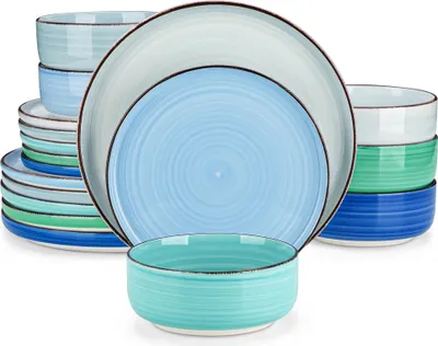 Image de Set de vaisselle en céramique, écologique, design peint à la main, 18 pièces