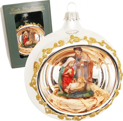 Produktbild von Krebs Glas Lauscha Weihnachtsbaumschmuck - Reflexkugel mit Krippenfigur - aus Glas - ca. 8cm