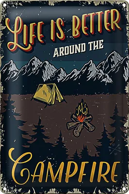 Produktbild von Blechschild Retro 18x12cm life better camp fire Camping