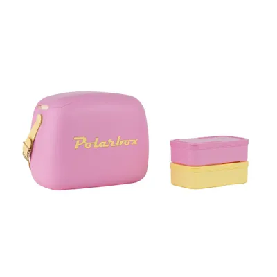 Produktbild von Kreher® Retro Kühlbox „Polarbox“ 6L – Passive Kühlbox in Candy Pink mit 2 Lunchboxen – stilvolle Isolierbox im Vintage Design für Picknick, Camping