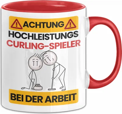 Produktbild von Curling-Spieler Tasse Geschenk Lustiger Spruch Geschenkidee für Curling-Spieler Achtung Hochleistungs Curling-Spieler Bei Der Arbeit (Rot)