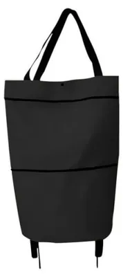 Obrázek produktu pro Skládací nákupní taška s kolečky, objem 30 l, přenosný vozík s rukojeťmi, černá, nosnost 15 kg