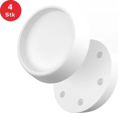 Two white vibration dampers for washing machines, dryers, or refrigerators are shown against a white background. A red circle with white text is in the top left corner.