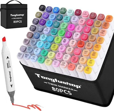 Productafbeelding van Famanu Marker Set, 80 kleuren - Dubbele punt alcoholmarkers voor tekeningen en doodles
