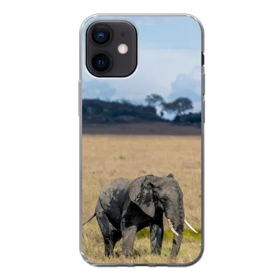Produktbild von MuchoWow® Handyhülle Schutzhülle Hülle für iPhone 12 Elefant - Gras - Tiere - Natur Silikon Softcase Handy Hülle - Schutzhülle