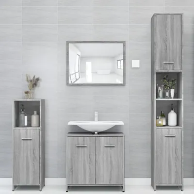 Produktbild von The Living Store Badezimmerschrank Grau Sonoma 30x30x183,5 cm Holzwerkstoff