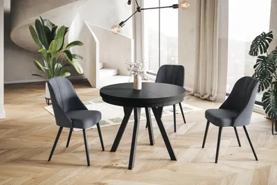 Image de AlpiMeble Table de Salle à Manger Evo, Table de Salon Extensible, Lateau Stratifié 36 mm, Pieds Stables, Diamètre 80 cm - Noir - Collection Evo