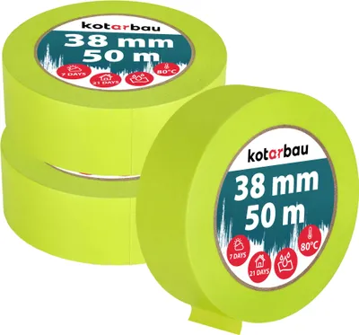 Produktbild von KOTARBAU® 3er Set Neon Malerkrepp 50 m Kreppband  38mm Malerband Abklebeband Maler Klebeband Maler Zubehör Fluoreszierendes Grün Kreppapier Malerbedarf