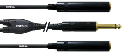 Produktbild von Cordial CFY 0.3 PGG, 6.35mm, Männlich, 2 x 6.35mm, Weiblich, 0,3 m, Schwarz