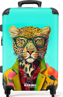 Produktbild von NoBoringSuitcases.com® Großer Koffer - Tier - Brille - Leopard - Schleife - Design - Kombinationsschloss TSA - Hartschalen Trolley 4 Rollen - 72 liter - Reisekoffer - 66 cmKoffer Mittelgroß 67x43x25 cm, 72L,