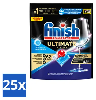 Produktbild von 25 x Finish Powerball Ultimate All in One Spülmaschinentabs mit Bicarbonat - Vorteilspackung - 25 Stücke