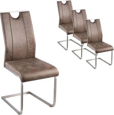Produktbild von Freischwinger Schwingstuhl 4er Set Küchenstuhl Esszimmerstuhl Braun Küchenstuhl Wohnzimmerstuhl Besucherstuhl Metallgestell in Braun Essstuhl 120kg belastbar Schwinger Stuhl