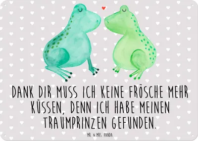 Produktbild von Mr. & Mrs. Panda wandtafel Frosch Liebe DIN A6 - Grau Pastell - Geschenk, Kuss, Türschild Metall, Schild, Blechschild, tafel, Freundin, Wandbild, Hochzeitstag, Küssen