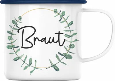 Produktbild von Trendation - Braut Emaille Tasse Geschenk Hochzeit Heiratsantrag Geschenkidee zur Hochzeit (Blau)