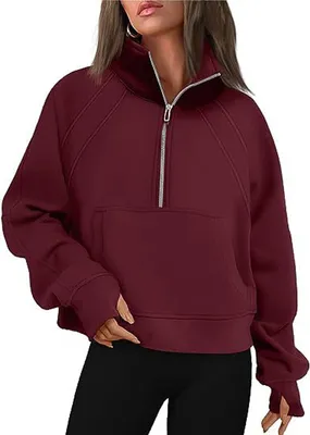 Obrázek produktu pro ASKSA Dámská mikina se stojáčkem a límcem na zip, fleecový top, červená barva, S