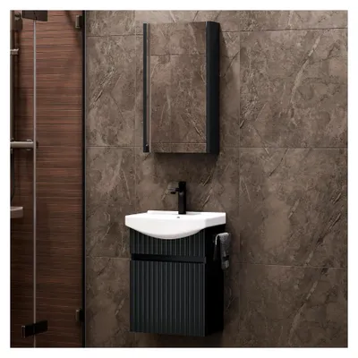 Produktbild von Waschbecken mit Unterschrank 45 cm und Spiegelschrank 40 cm, Gäste WC Badmöbel Set, anthrazit matt
