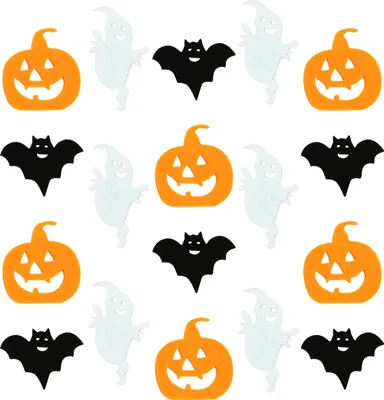 Produktbild von Oblique Unique Halloween Filz Konfetti Set Orange Weiß Schwarz Tischdeko Halloween Grusel Motto Party Basteln