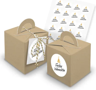 Produktbild von itenga SET 24x Würfelboxen mit Griff Braun (V34) + Motivsticker (M154)