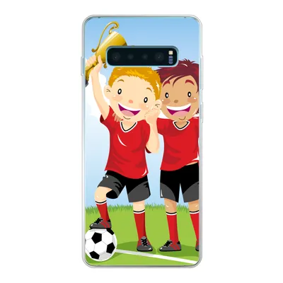 Produktbild von MuchoWow® Handyhülle Schutzhülle Hülle für Samsung Galaxy S10 Lite Eine Illustration von zwei Fußballspielern, die einen Preis gewonnen haben - Jungen - Mädchen - Kind Silikon Softcase Handy Hülle - Schutz