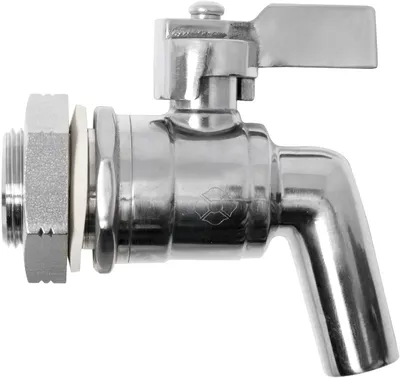 A close-up studio shot of a stainless steel tap with a lever handle.