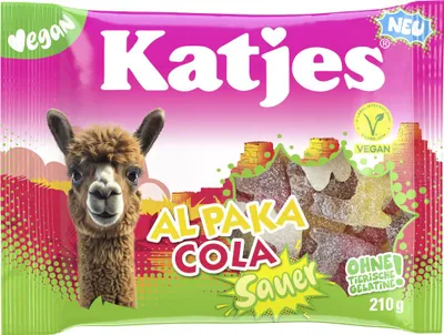 Zdjęcie produktu dla Katjes Al Paka Cola – kwaśne żelki owocowe o smaku coli, opakowanie 210 g