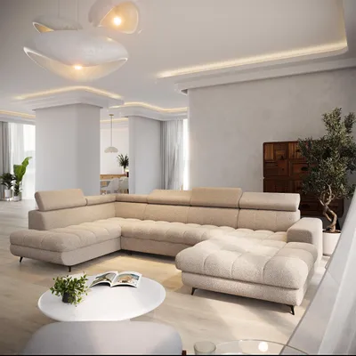 Produktbild von Masseno Ecksofa CORENO mit Schlaffunktion L-Form, Sofa mit Bettkasten, Wohnzimmersofa, Couch, Soffa, Bettsofa, Couchgarnitur- Beige, QUELLE 05