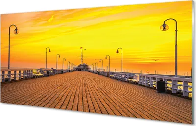 Produktbild von Glasbilder 140x70 Wandkunst Danziger Pier Meer Sonnenuntergang