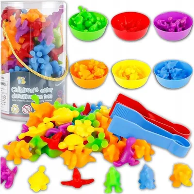 Produktbild von Montessori Lernspielzeug 36 Dinosaurier Zählspiel Farben Sortierspiel mit Pinzette ab 3 Jahren