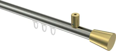 Produktbild von Interdeco Innenlaufstange / Gardinenstange mit Innenlauf Edelstahl-Optik / Messing-Optik, Typ Sonius Sitra (Konus) Deckenmontage, 20 mm Ø 1-läufig, 240 cm