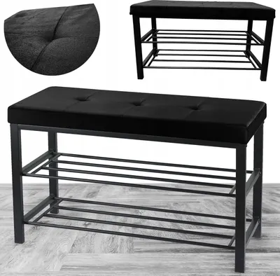Zdjęcie produktu dla Ławka Tapicerowana Szafka Na Buty Z Siedziskiem Organizer Loft 79cm Czarny