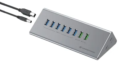 Obrázek produktu pro Conceptronic HUBBIES18G, USB 3.2 Gen 1 (3.1 Gen 1) Type-B, USB 3.2 Gen 1 (3.1 Gen 1) Type-A, USB 3.2 Gen 1 (3.1 Gen 1) Type-C, 5000 Mbit/s, Šedá, Hliník, 20 W