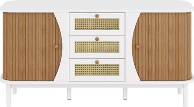 Produktbild von Sideboard mit Schubladen und Schiebetüren Rattanschrank Kommode Beistellschrank Buffet Schrank 140,5 L x 40 B x 76 H