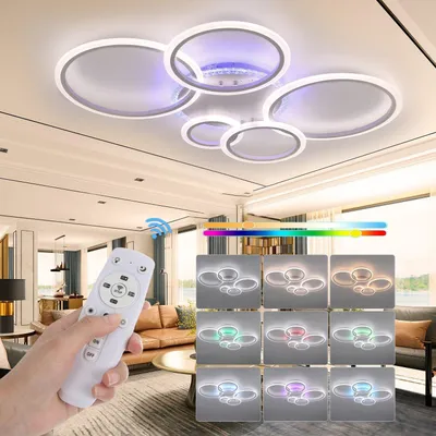 Produktbild von LED Deckenleuchte 80W deckenlampe dimmbar, RGB Farbwechsel Lamp mit Fernbedienung, RGB-Hintergrundbeleuchtung, modern Blumenform Deckenleuchte