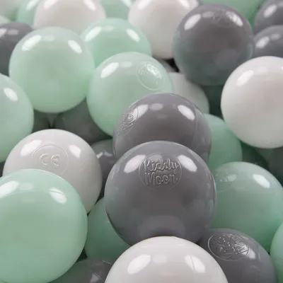 Obrázok produktu pre KiddyMoon Kids 300 ∅ 7 cm loptičiek na hranie loptičiek pre detské plastové loptičky do kúpeľa vyrobené v EÚ, Biela/Sivá/Mäta: