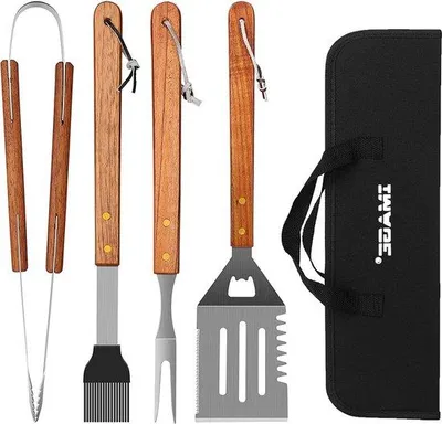 Image de Set de couverts de barbecue 4 pièces en acier inoxydable pour le jardin