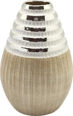 Zdjęcie produktu dla Gilde Konische Vase "Newtown" creme matt, silber glänzend L=18,5 cm B= 18,5 cm H= 27,5 cm 43909