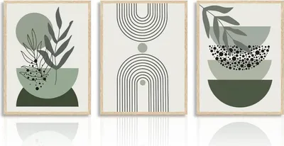 Image de Boho Sauge Verte Affiches Abstraites Géométriques Chambre à coucher Salon 30x40 cm Set de 3