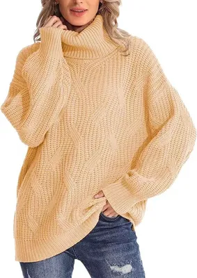 Produktbild von ASKSA Damen Rollkragen Pullover Elegant Rollkragenpullover Casual Langarm Stricken Pulli, Aprikose, M