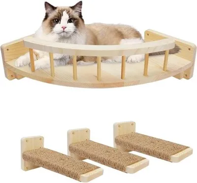 Produktbild von Kletterwand für Katzen, Wandhängematte für Katzen mit 3 Katzentreppen, Katzenregal, Katzenwand, Schlafplätze für Katzen, Katzenmöbel zum Schlafen, Spielen, Klettern und Faulenzen