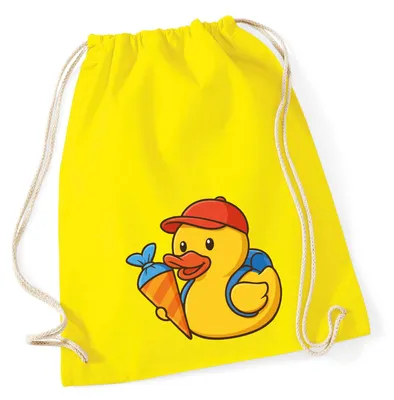 Produktbild von Huuraa Turnbeutel Quietscheente Einschulung Gummiente Schulanfang 12 Liter Yellow Baumwolle Rucksack Geschenkidee