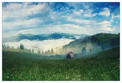 Produktbild von Wallario Küchenrückwand selbstklebend, Größe: 90 x 60 cm, Motiv: Morgennebel zwischen Berghängen | Spritzschutz | abwischbar | pflegeleicht | in