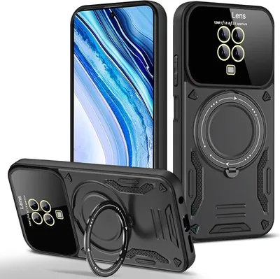 Produktbild von Rüstung Handyhülle für Xiaomi Redmi Note 9S/Note 9 Pro/Note 9 Pro Max Dual-Layer Ringhalter Ständer Hülle Schwarz
