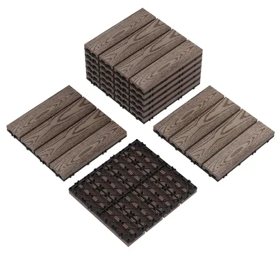 Immagine prodotto di Piastrelle per terrazze - Piastrelle a incastro 30x30 cm - Set da 9 pezzi - Plastica - Resistenti alle intemperie per interni ed esterni - Colore caffè